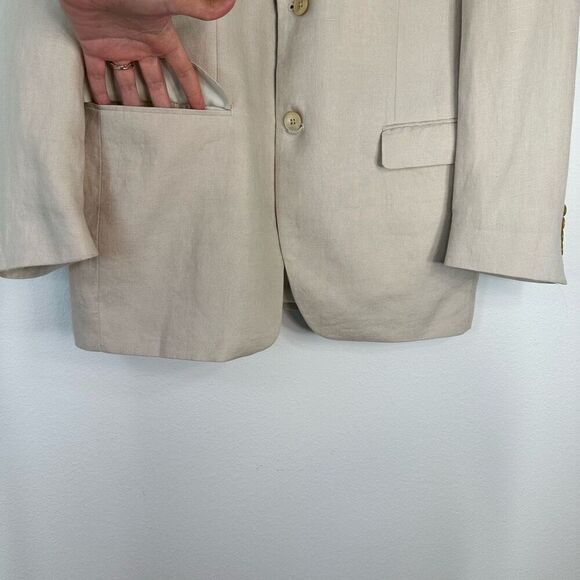 Lauren Ralph Lauren 100% Linen Cream Blazer Men’s 42L Two Buttons Pockets - Picture 5 of 10